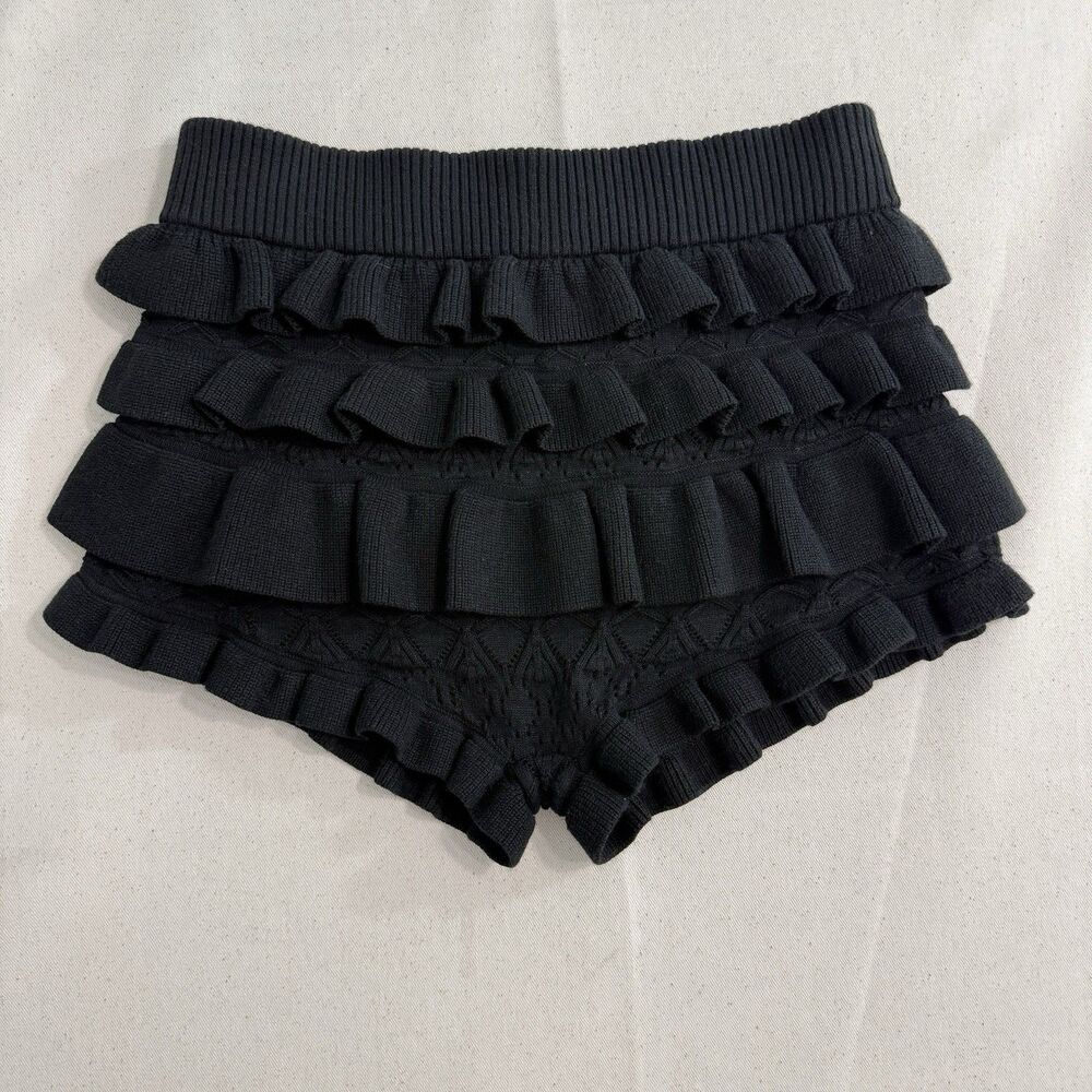 Revolve Tularosa Black High Rise Bloomer Ruffle Knitted Crochet Mini Shorts XXS